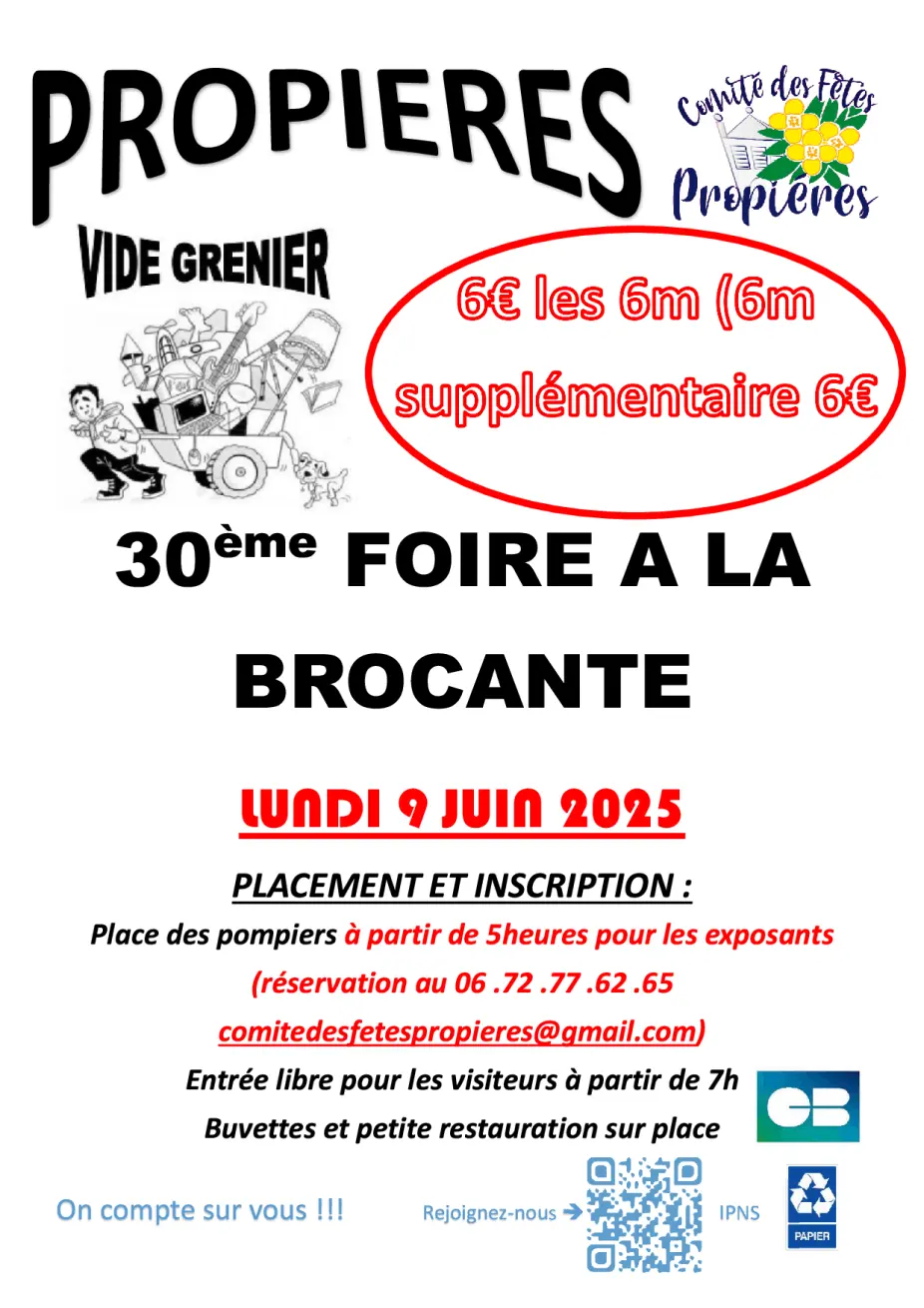 30ème FOIRE A LA BROCANTE DE PROPIERES 69 | Brocante 69 - Vide-Grenier 69 - Puces 89