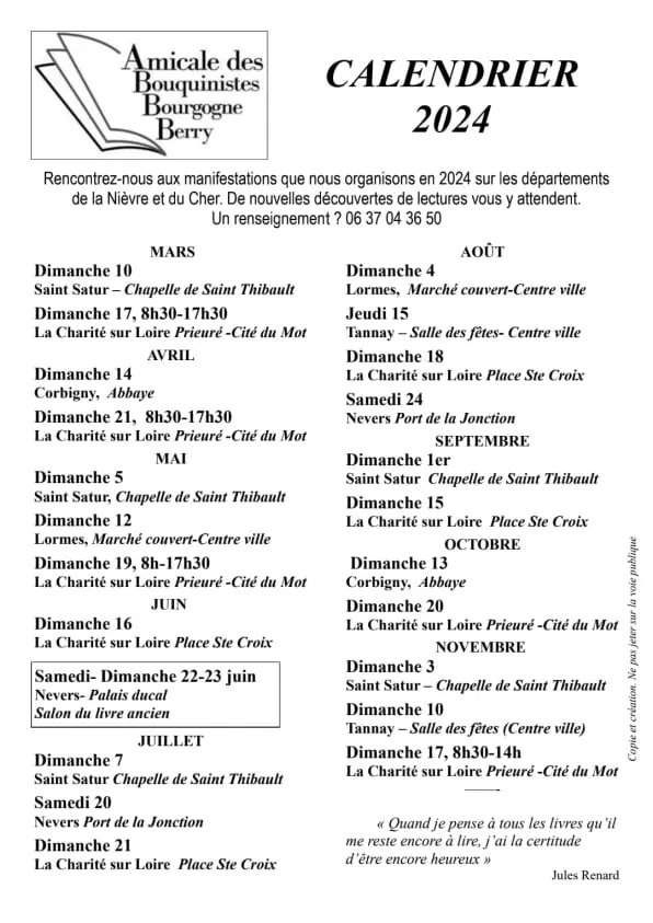 Brocantes 71 - Amicale des Bouquinistes Bourgogne Berry - La Charité sur Loire (58)